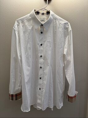 Burberry White Long-Sleeve  Button Down shirt Signature Check Trim Mens Size XXL